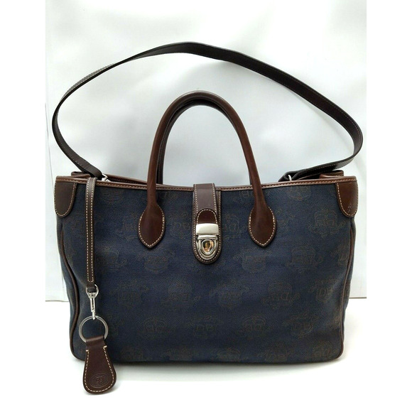 Dooney & Bourke Midnight Blue Canvas Leather Trim Top Handle Satchel Bag - Picture 1 of 12